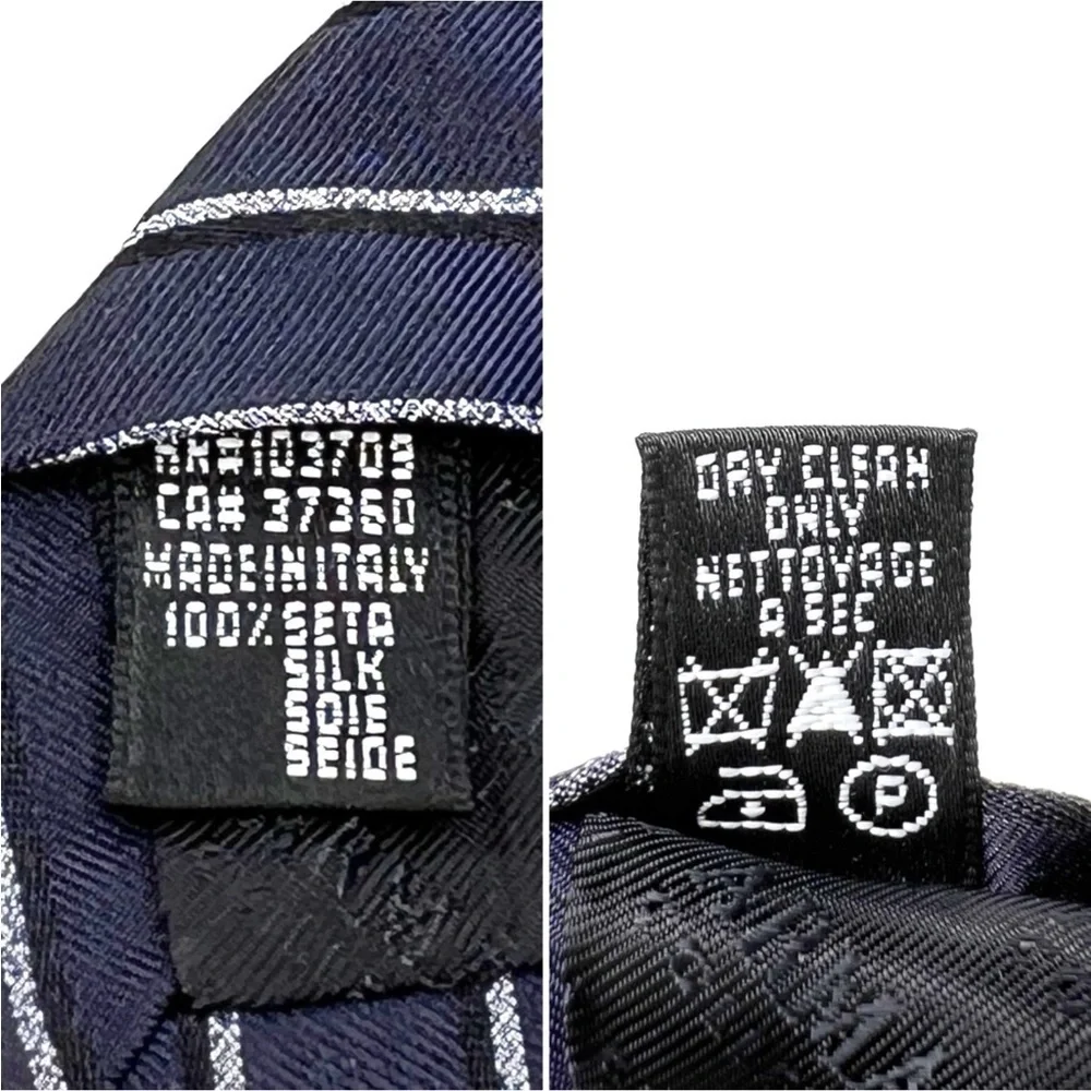 Armani Collezioni Pure Silk Jacquard Neck Tie Diagonal Stripe Navy Blue New NWT